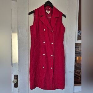 100% Linen 90's Double Breasted Sleeveless Sheath Dress Size 10